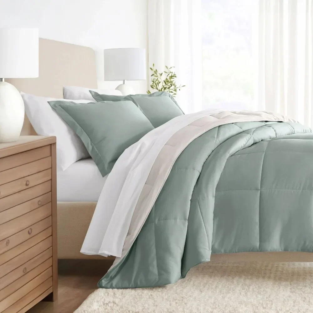 Kaycie Gray Fashion 3PC Reversible Comforter Set - All Season Down Queen Size